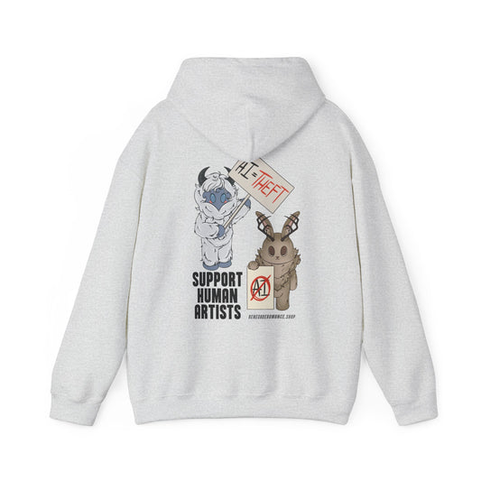 Mothy Says: Support Human Artists! [Hooded Sweatshirt]